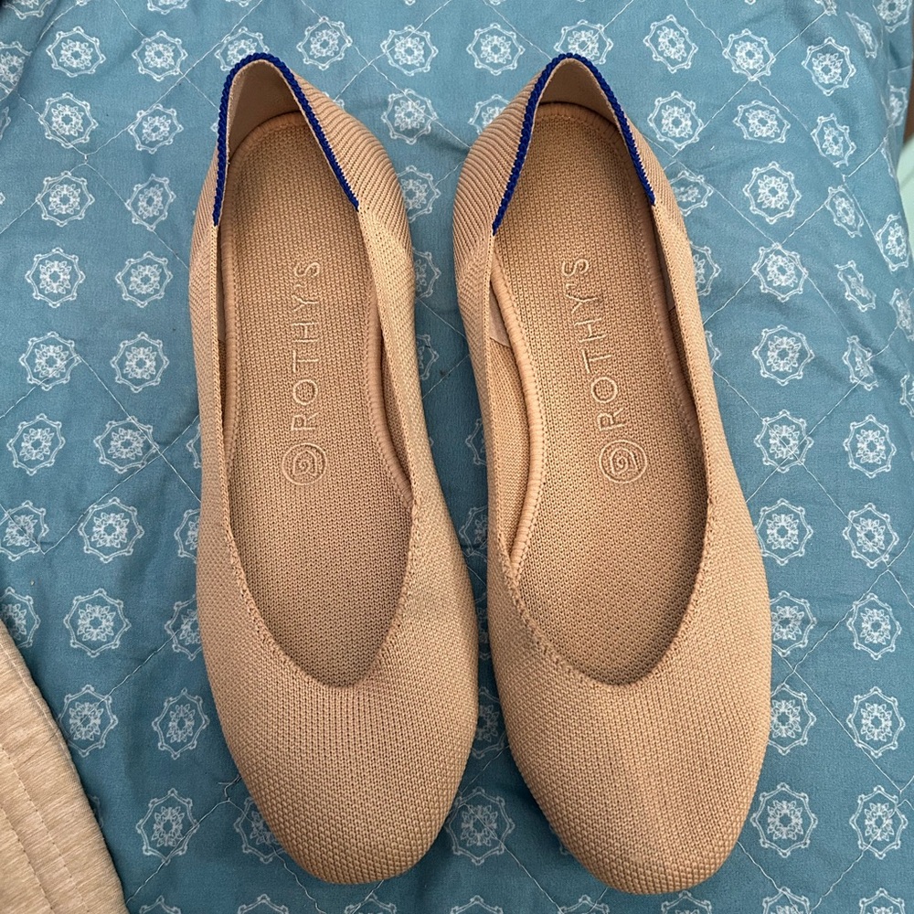 Rothy's Tan Flats with Blue Accents